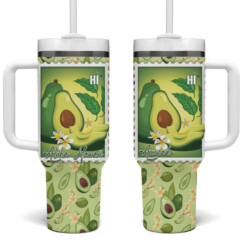 Aloha Hawaii Avocado Tumbler With Handle Hawaiian Fruit Stylized Stamp LT14 One Size: 40 oz Green - Polynesian Pride