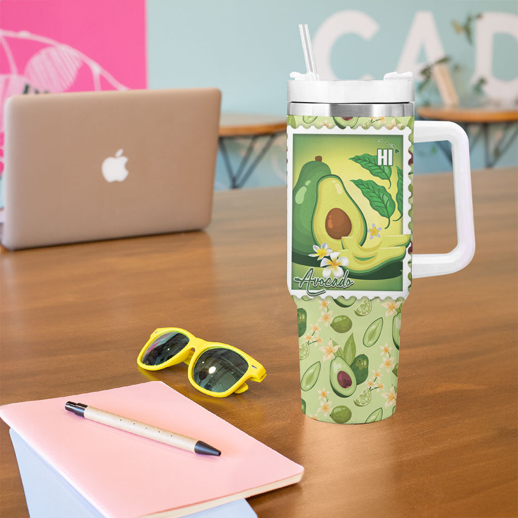 Aloha Hawaii Avocado Tumbler With Handle Hawaiian Fruit Stylized Stamp LT14 - Polynesian Pride