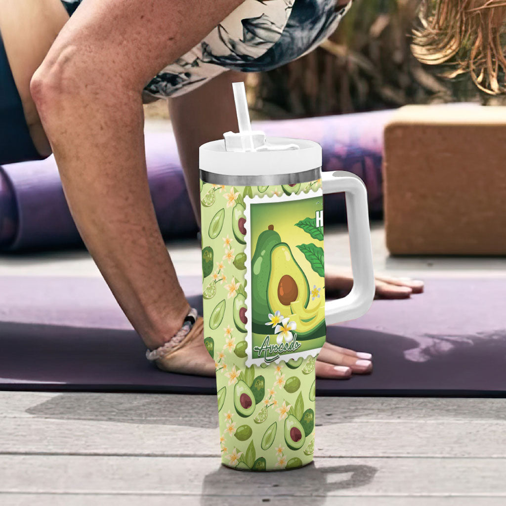 Aloha Hawaii Avocado Tumbler With Handle Hawaiian Fruit Stylized Stamp LT14 - Polynesian Pride