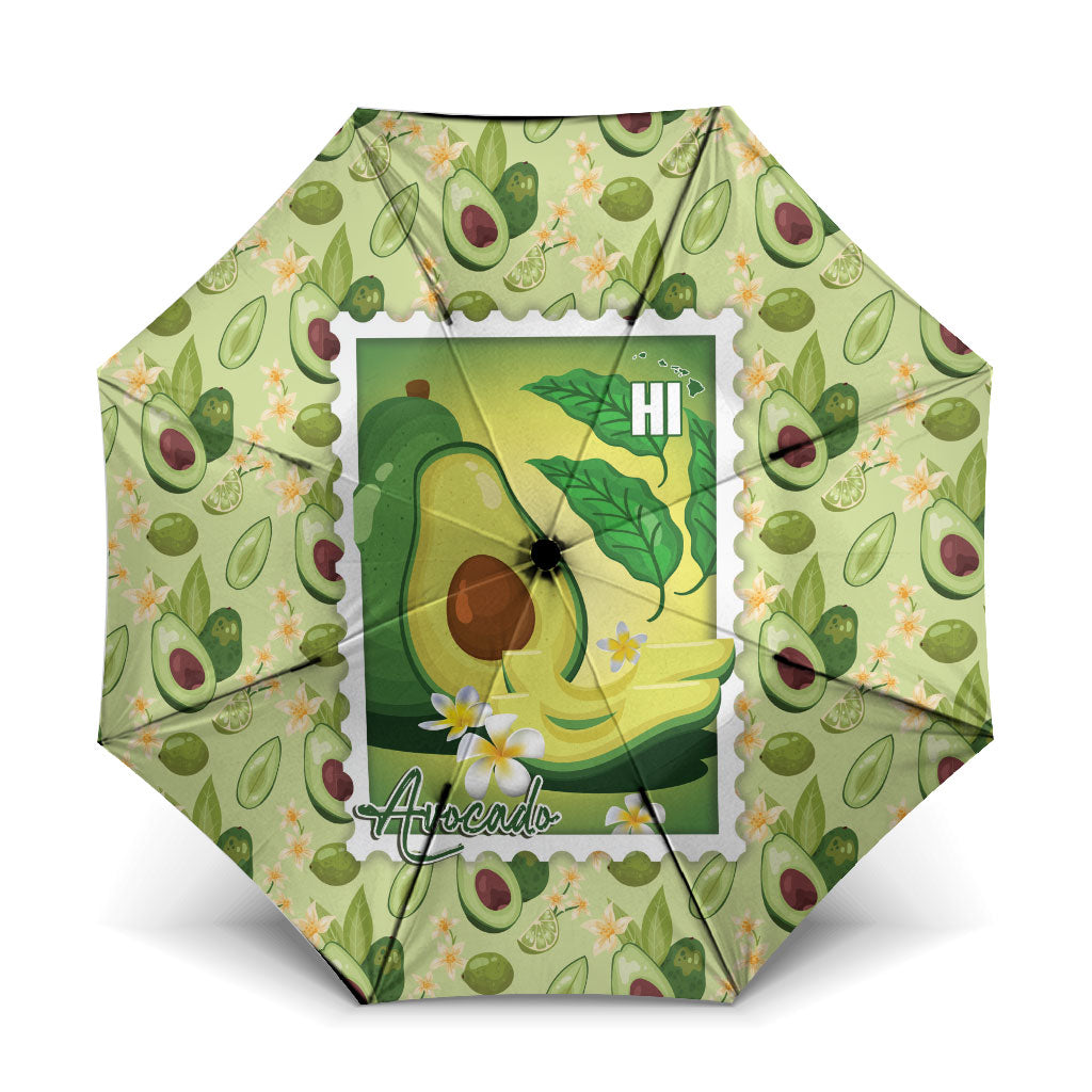 Aloha Hawaii Avocado Umbrella Hawaiian Fruit Stylized Stamp LT14 One Size Folded 11.42 inch Opened Diameter 37.4 inch Green - Polynesian Pride