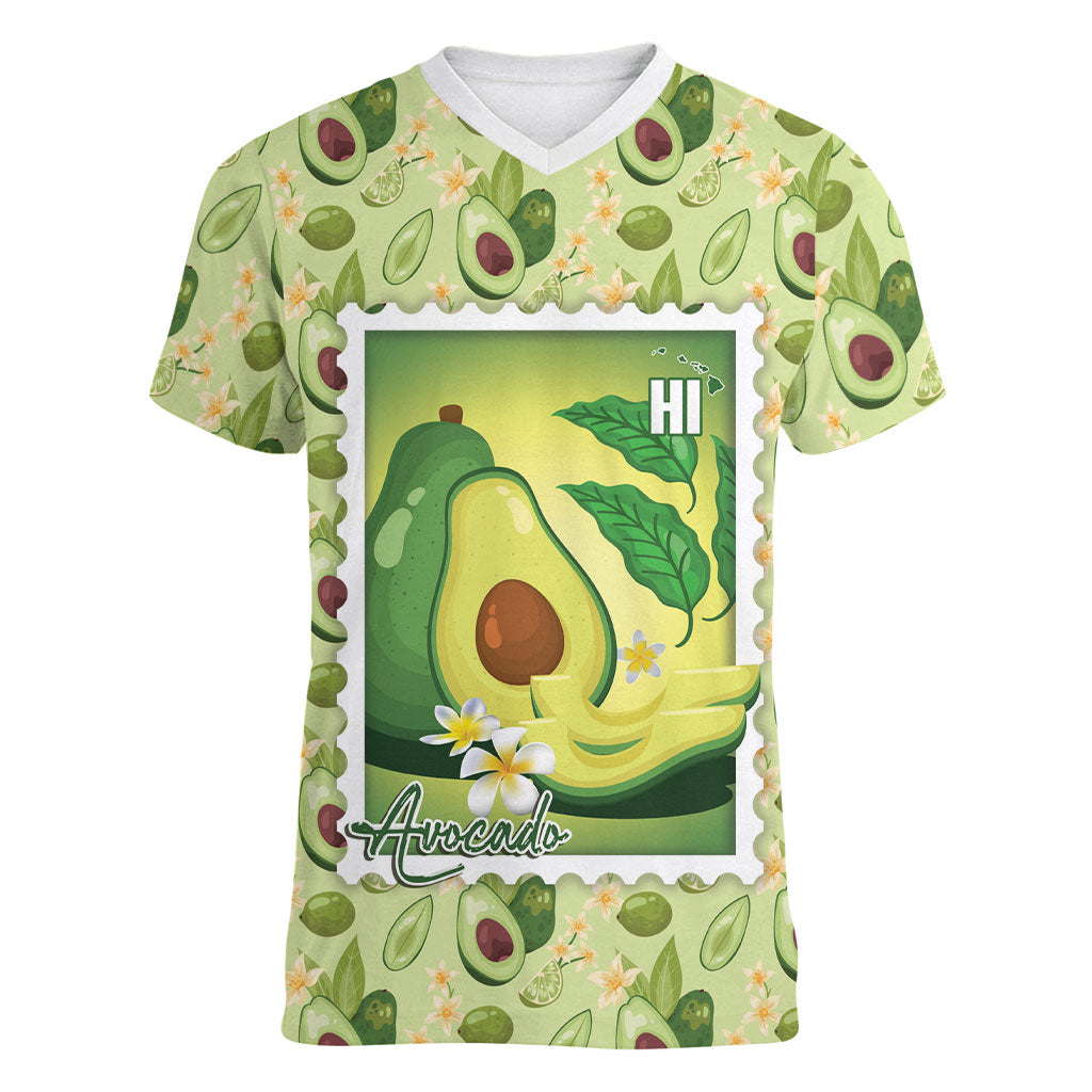 Aloha Hawaii Avocado Women V-Neck T-Shirt Hawaiian Fruit Stylized Stamp LT14 Female Green - Polynesian Pride