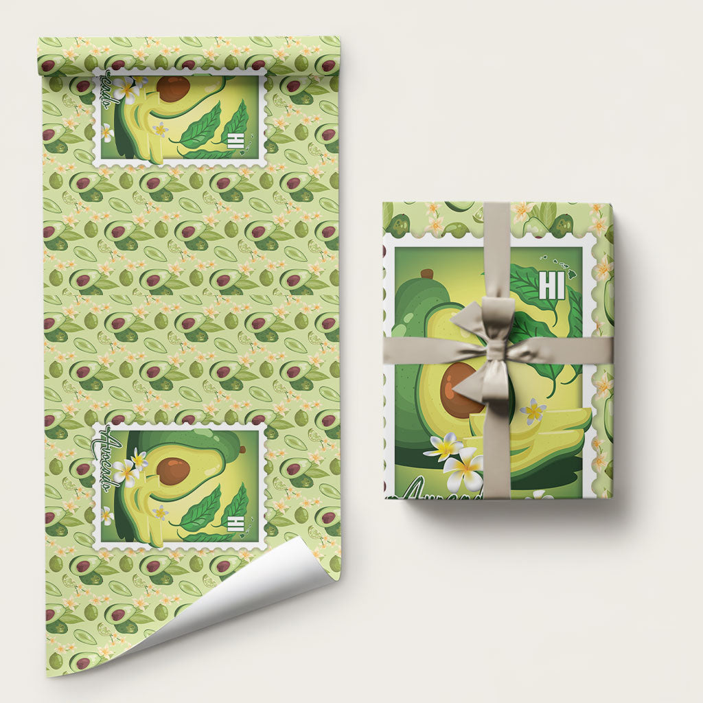 Aloha Hawaii Avocado Wrapping Paper Hawaiian Fruit Stylized Stamp LT14 58" × 23" Green - Polynesian Pride