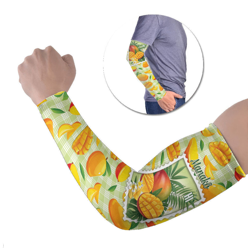 Aloha Hawaii Manako Palaka Motifs Arm Sleeves Hawaiian Mango Stylized Stamp LT14 Set of 2 Yellow - Polynesian Pride