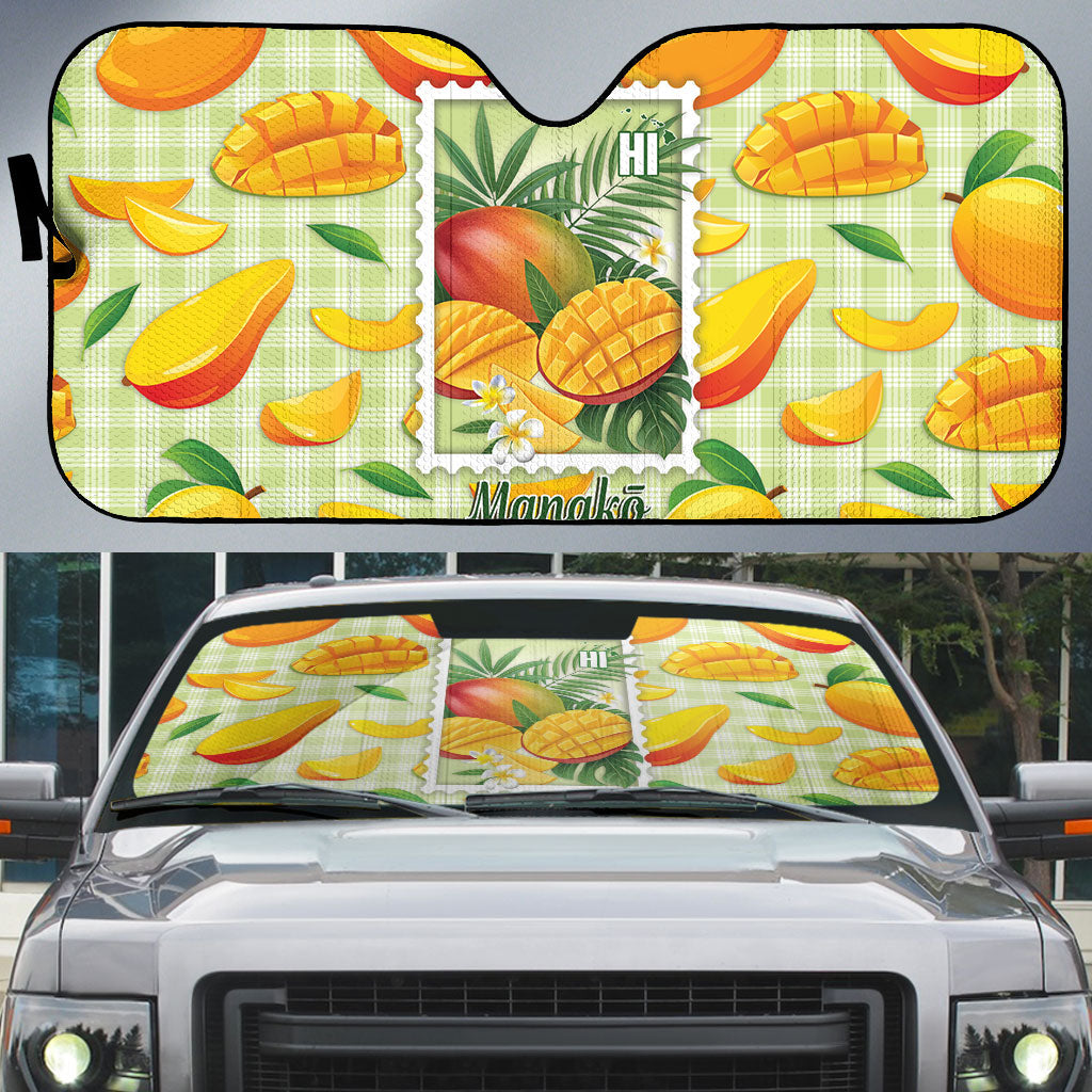Aloha Hawaii Manako Palaka Motifs Auto Sun Shade Hawaiian Mango Stylized Stamp LT14 Yellow - Polynesian Pride