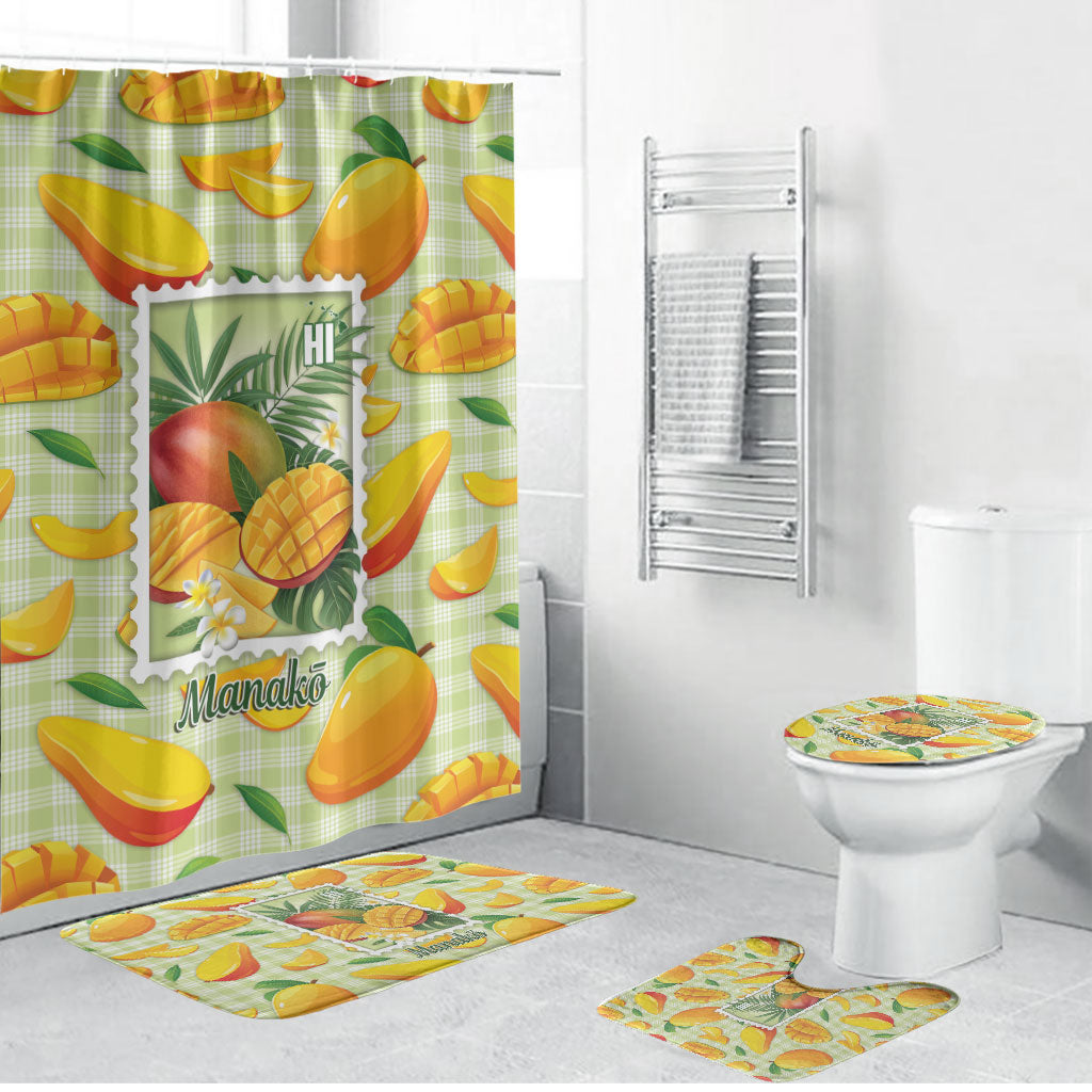 Aloha Hawaii Manako Palaka Motifs Bathroom Set Hawaiian Mango Stylized Stamp LT14 Bathroom Set (4 pcs) Yellow - Polynesian Pride