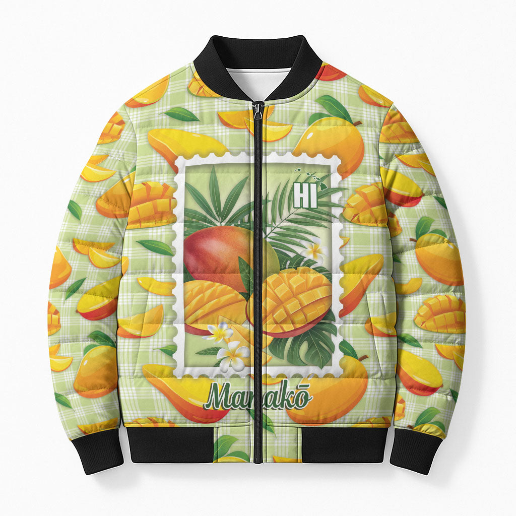 Aloha Hawaii Manako Palaka Motifs Bomber Puffer Jacket Hawaiian Mango Stylized Stamp LT14 Unisex Yellow - Polynesian Pride