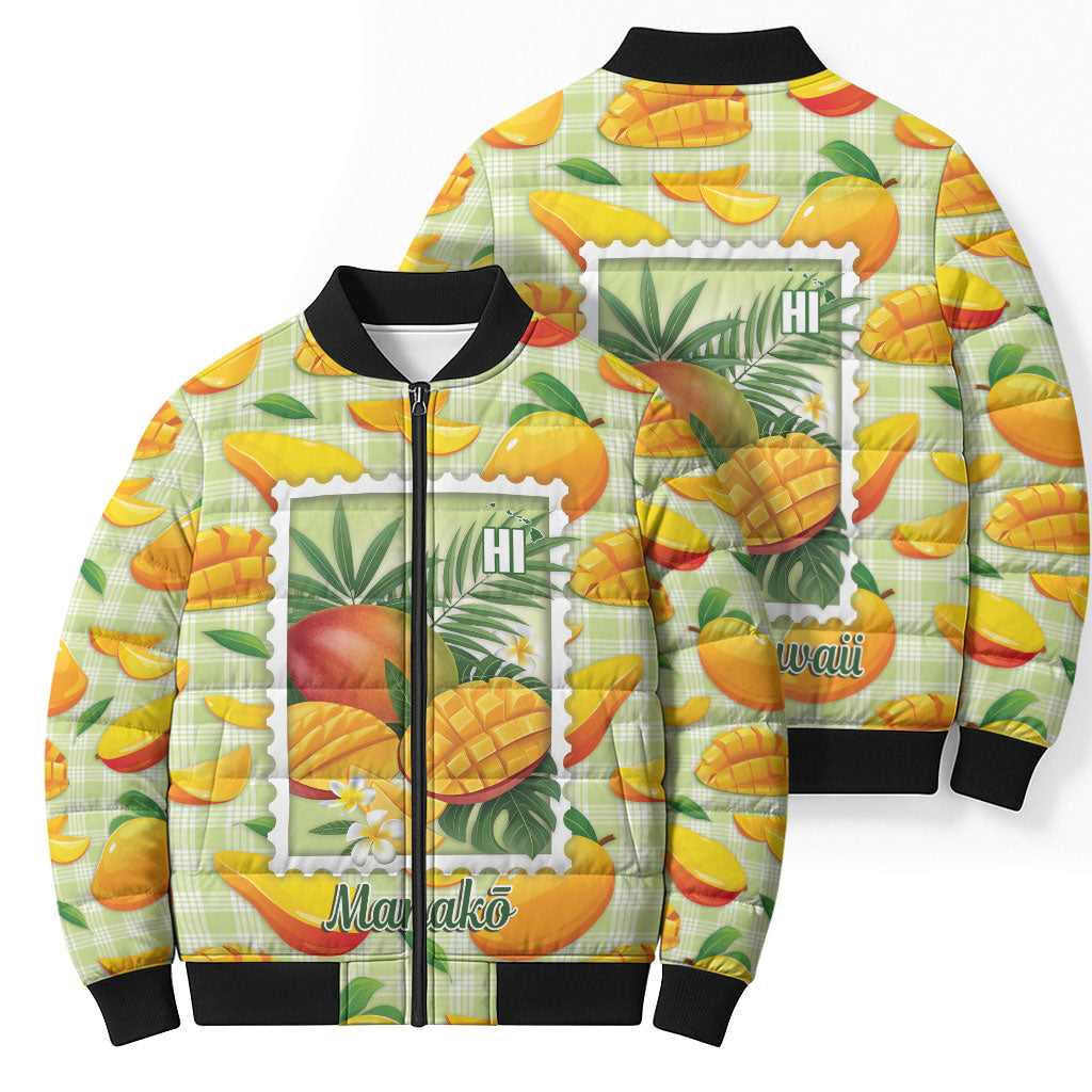 Aloha Hawaii Manako Palaka Motifs Bomber Puffer Jacket Hawaiian Mango Stylized Stamp LT14 - Polynesian Pride