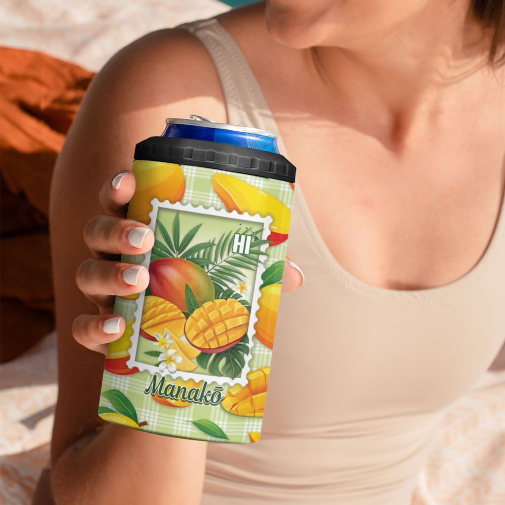 Aloha Hawaii Manako Palaka Motifs 4 in 1 Can Cooler Tumbler Hawaiian Mango Stylized Stamp LT14 - Polynesian Pride