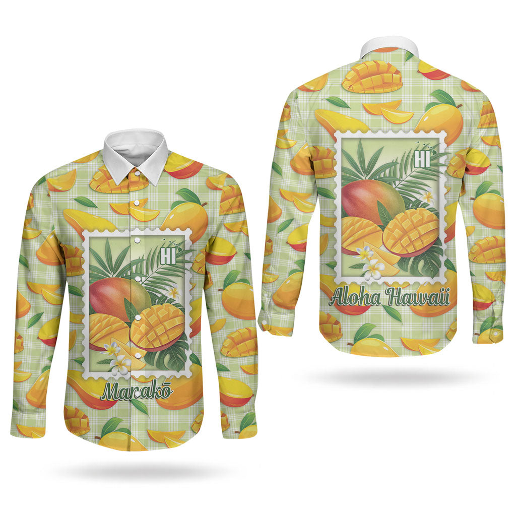 Aloha Hawaii Manako Palaka Motifs Couples Matching Mermaid Dress and Long Sleeve Button Shirt Hawaiian Mango Stylized Stamp LT14 - Polynesian Pride