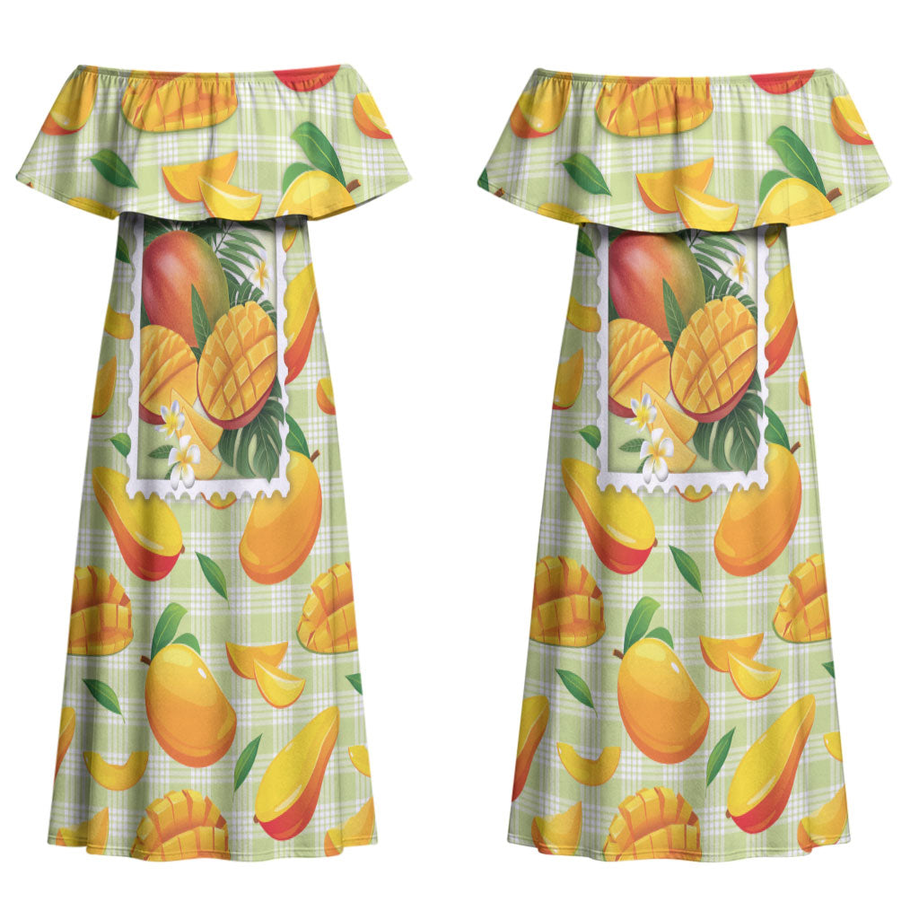 Aloha Hawaii Manako Palaka Motifs Couples Matching Off Shoulder Maxi Dress and Long Sleeve Button Shirt Hawaiian Mango Stylized Stamp LT14 - Polynesian Pride
