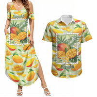 Aloha Hawaii Manako Palaka Motifs Couples Matching Summer Maxi Dress and Hawaiian Shirt Hawaiian Mango Stylized Stamp LT14 Yellow - Polynesian Pride