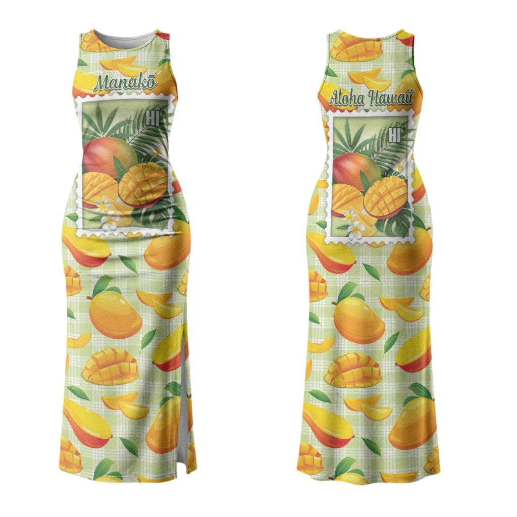 Aloha Hawaii Manako Palaka Motifs Couples Matching Tank Maxi Dress and Long Sleeve Button Shirt Hawaiian Mango Stylized Stamp LT14 - Polynesian Pride