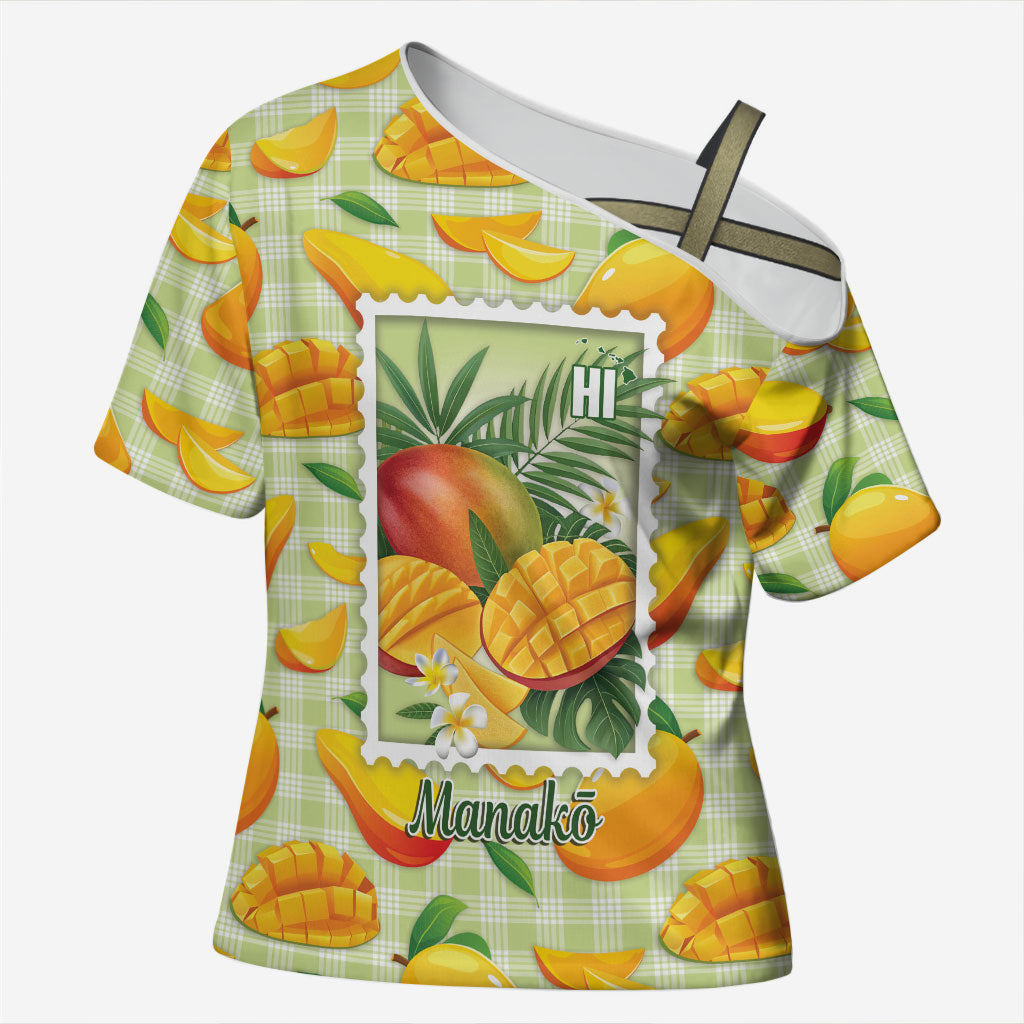 Aloha Hawaii Manako Palaka Motifs Cross Shoulder Shirt Hawaiian Mango Stylized Stamp LT14 Female Yellow - Polynesian Pride