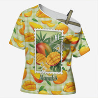 Aloha Hawaii Manako Palaka Motifs Cross Shoulder Shirt Hawaiian Mango Stylized Stamp LT14 Female Yellow - Polynesian Pride