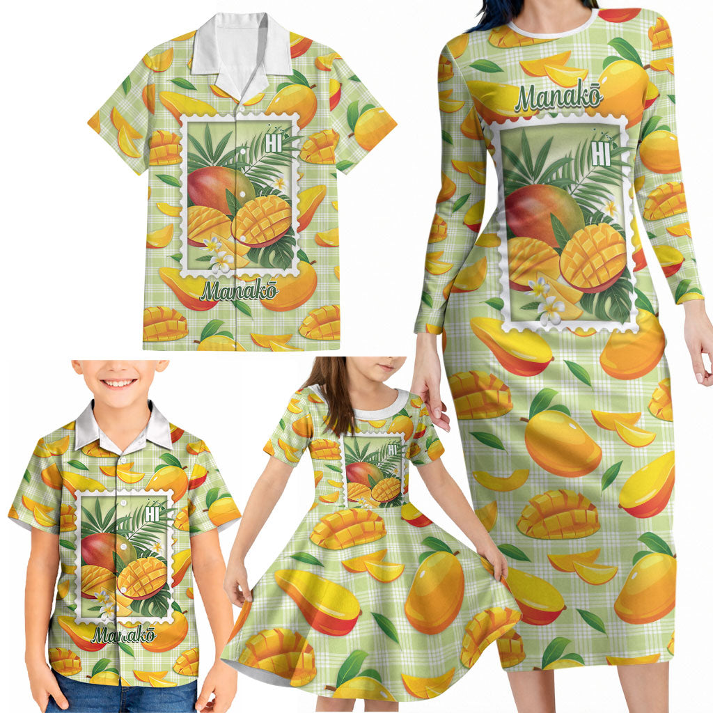 Aloha Hawaii Manako Palaka Motifs Family Matching Long Sleeve Bodycon Dress and Hawaiian Shirt Hawaiian Mango Stylized Stamp LT14 - Polynesian Pride