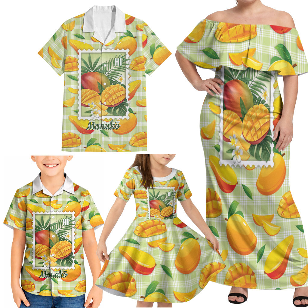 Aloha Hawaii Manako Palaka Motifs Family Matching Off Shoulder Maxi Dress and Hawaiian Shirt Hawaiian Mango Stylized Stamp LT14 - Polynesian Pride