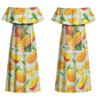 Aloha Hawaii Manako Palaka Motifs Family Matching Off Shoulder Maxi Dress and Hawaiian Shirt Hawaiian Mango Stylized Stamp LT14 Mom's Dress Yellow - Polynesian Pride