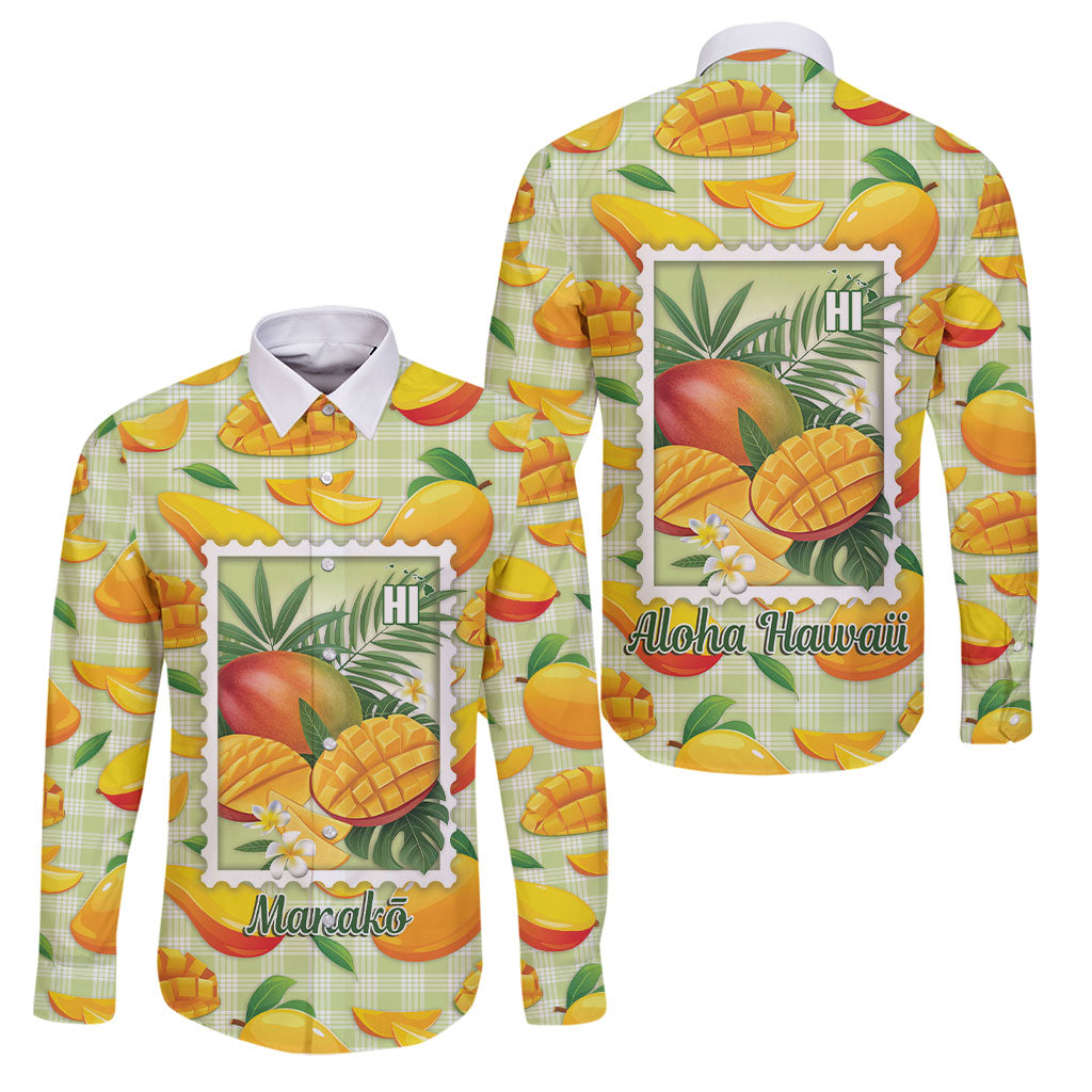 Aloha Hawaii Manako Palaka Motifs Family Matching Off Shoulder Maxi Dress and Hawaiian Shirt Hawaiian Mango Stylized Stamp LT14 Dad's Shirt - Long Sleeve Yellow - Polynesian Pride
