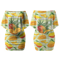 Aloha Hawaii Manako Palaka Motifs Family Matching Off Shoulder Short Dress and Hawaiian Shirt Hawaiian Mango Stylized Stamp LT14 Mom's Dress Yellow - Polynesian Pride