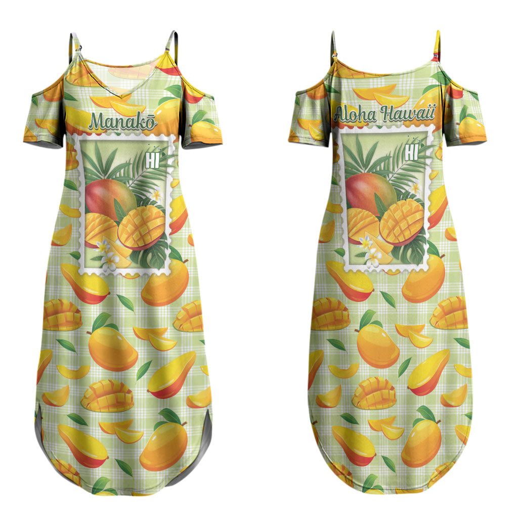 Aloha Hawaii Manako Palaka Motifs Family Matching Summer Maxi Dress and Hawaiian Shirt Hawaiian Mango Stylized Stamp LT14 Mom's Dress Yellow - Polynesian Pride