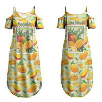 Aloha Hawaii Manako Palaka Motifs Family Matching Summer Maxi Dress and Hawaiian Shirt Hawaiian Mango Stylized Stamp LT14 Mom's Dress Yellow - Polynesian Pride