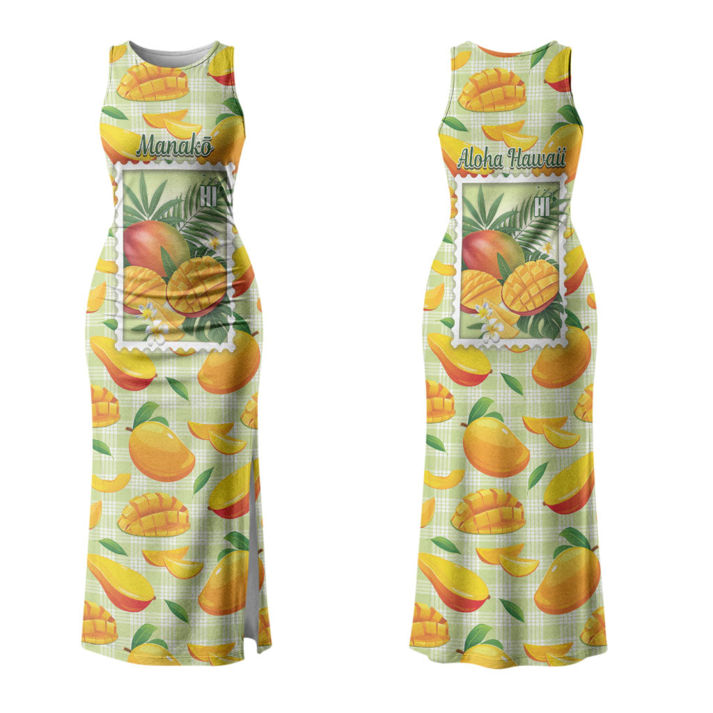 Aloha Hawaii Manako Palaka Motifs Family Matching Tank Maxi Dress and Hawaiian Shirt Hawaiian Mango Stylized Stamp LT14 Mom's Dress Yellow - Polynesian Pride