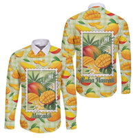 Aloha Hawaii Manako Palaka Motifs Family Matching Tank Maxi Dress and Hawaiian Shirt Hawaiian Mango Stylized Stamp LT14 Dad's Shirt - Long Sleeve Yellow - Polynesian Pride