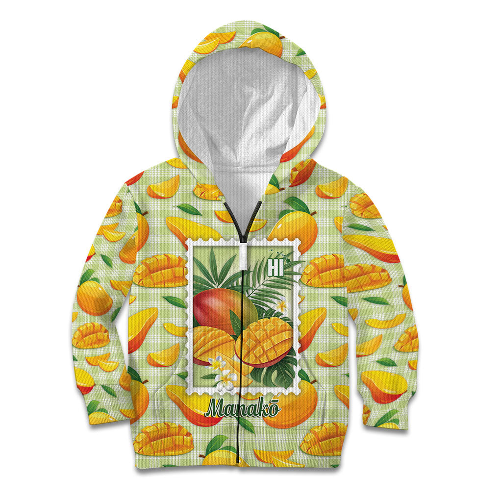 Aloha Hawaii Manako Palaka Motifs Kid Hoodie Hawaiian Mango Stylized Stamp LT14 Zip Hoodie Yellow - Polynesian Pride