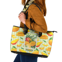 Aloha Hawaii Manako Palaka Motifs Leather Tote Bag Hawaiian Mango Stylized Stamp LT14 Yellow - Polynesian Pride