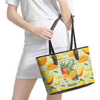Aloha Hawaii Manako Palaka Motifs Leather Tote Bag Hawaiian Mango Stylized Stamp LT14 - Polynesian Pride