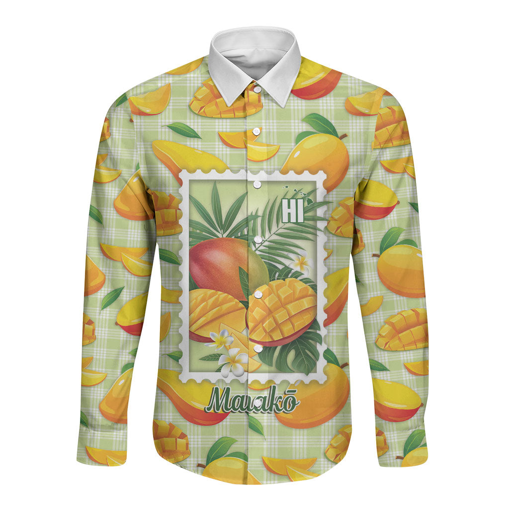 Aloha Hawaii Manako Palaka Motifs Long Sleeve Button Shirt Hawaiian Mango Stylized Stamp LT14 Unisex Yellow - Polynesian Pride