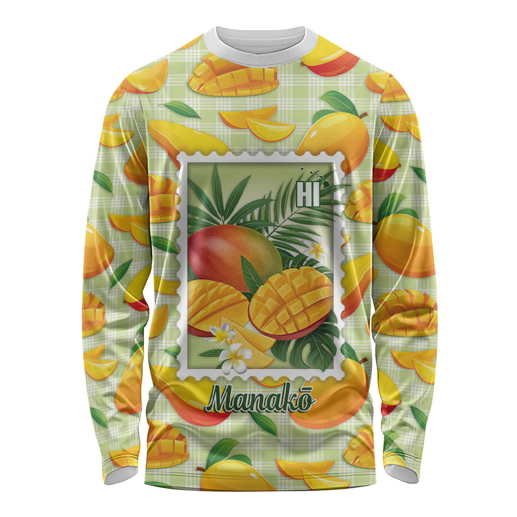 Aloha Hawaii Manako Palaka Motifs Long Sleeve Shirt Hawaiian Mango Stylized Stamp LT14 Unisex Yellow - Polynesian Pride
