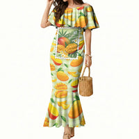 Aloha Hawaii Manako Palaka Motifs Mermaid Dress Hawaiian Mango Stylized Stamp LT14 Women Yellow - Polynesian Pride