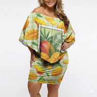 Aloha Hawaii Manako Palaka Motifs Off Shoulder Short Dress Hawaiian Mango Stylized Stamp LT14 Women Yellow - Polynesian Pride