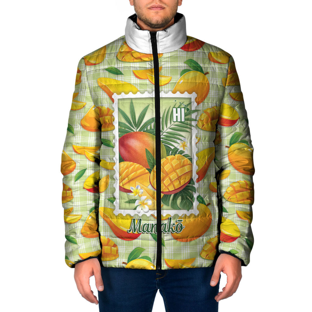 Aloha Hawaii Manako Palaka Motifs Padded Jacket Hawaiian Mango Stylized Stamp LT14 Men Yellow - Polynesian Pride