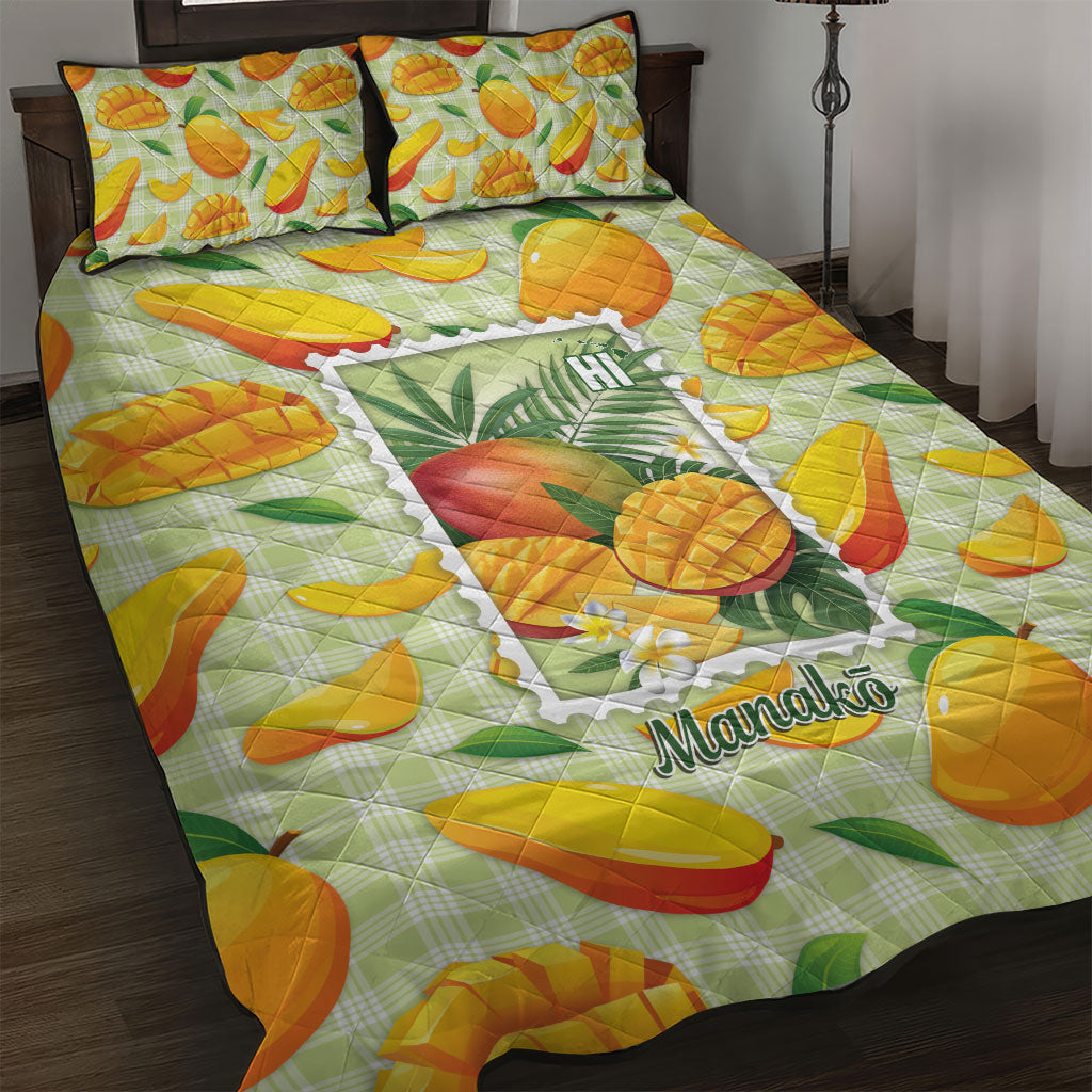 Aloha Hawaii Manako Palaka Motifs Quilt Bed Set Hawaiian Mango Stylized Stamp LT14 Yellow - Polynesian Pride