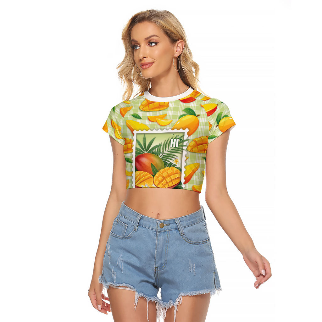 Aloha Hawaii Manako Palaka Motifs Raglan Cropped T Shirt Hawaiian Mango Stylized Stamp LT14 Female Yellow - Polynesian Pride
