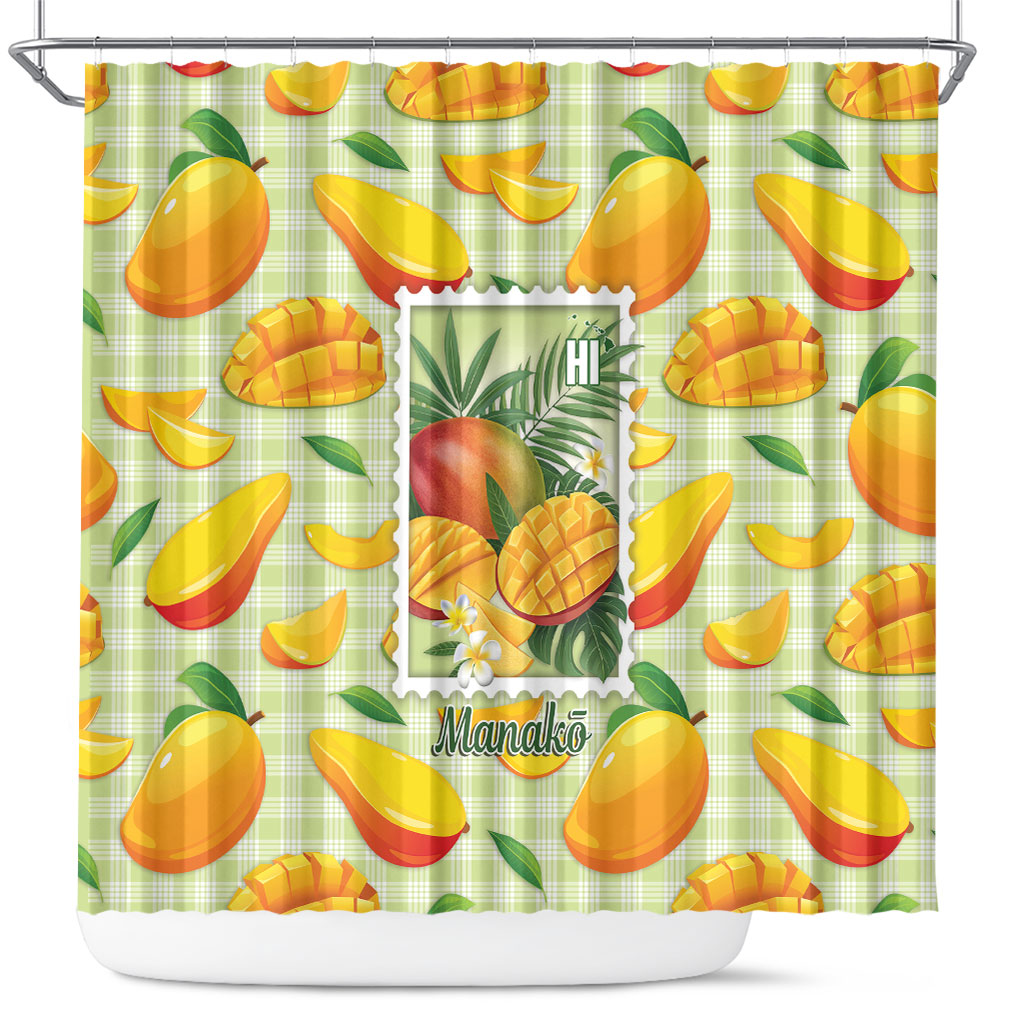 Aloha Hawaii Manako Palaka Motifs Shower Curtain Hawaiian Mango Stylized Stamp LT14 Yellow - Polynesian Pride