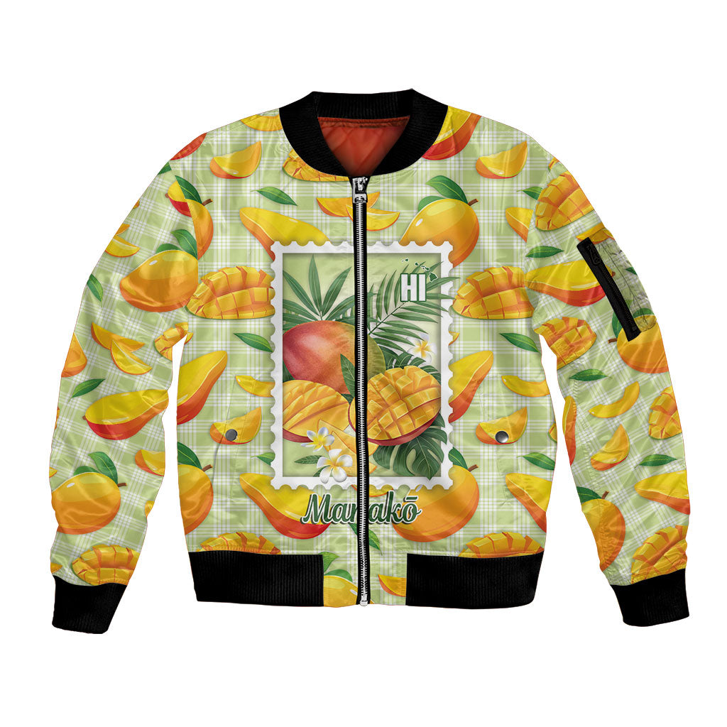Aloha Hawaii Manako Palaka Motifs Sleeve Zip Bomber Jacket Hawaiian Mango Stylized Stamp LT14 Unisex Yellow - Polynesian Pride
