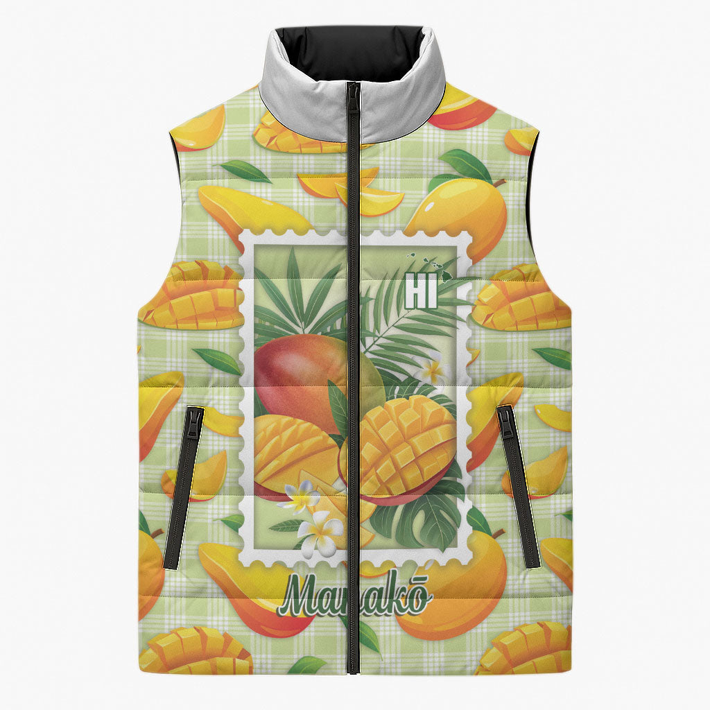 Aloha Hawaii Manako Palaka Motifs Sleeveless Puffer Jacket Hawaiian Mango Stylized Stamp LT14 Unisex Yellow - Polynesian Pride