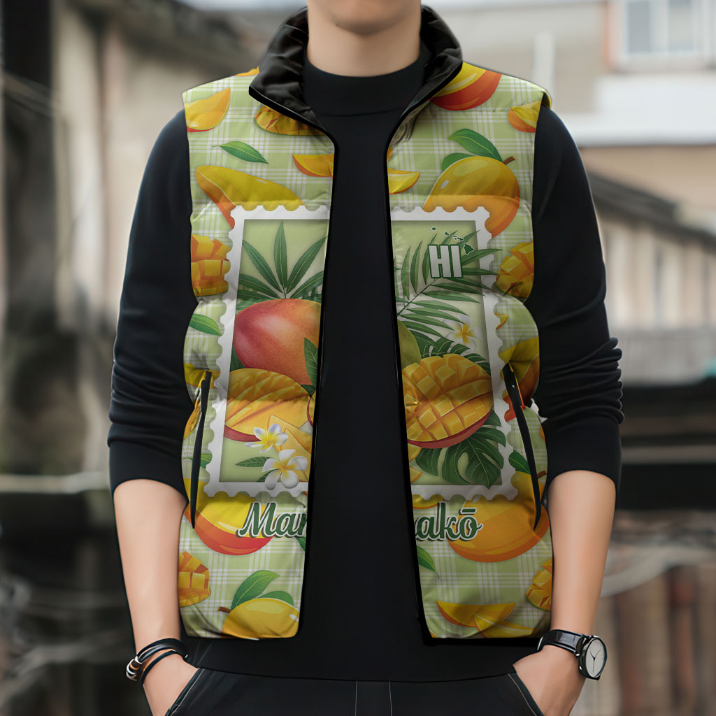 Aloha Hawaii Manako Palaka Motifs Sleeveless Puffer Jacket Hawaiian Mango Stylized Stamp LT14 - Polynesian Pride
