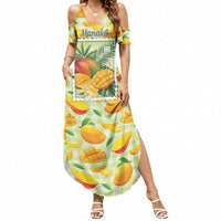Aloha Hawaii Manako Palaka Motifs Summer Maxi Dress Hawaiian Mango Stylized Stamp LT14 Women Yellow - Polynesian Pride