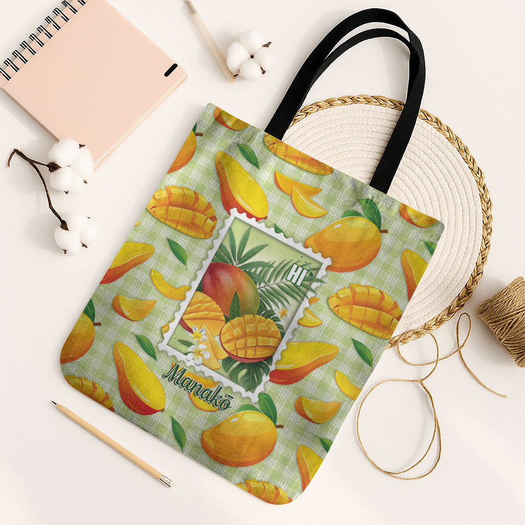 Aloha Hawaii Manako Palaka Motifs Tote Bag Hawaiian Mango Stylized Stamp LT14 Black Strap One Size Yellow - Polynesian Pride