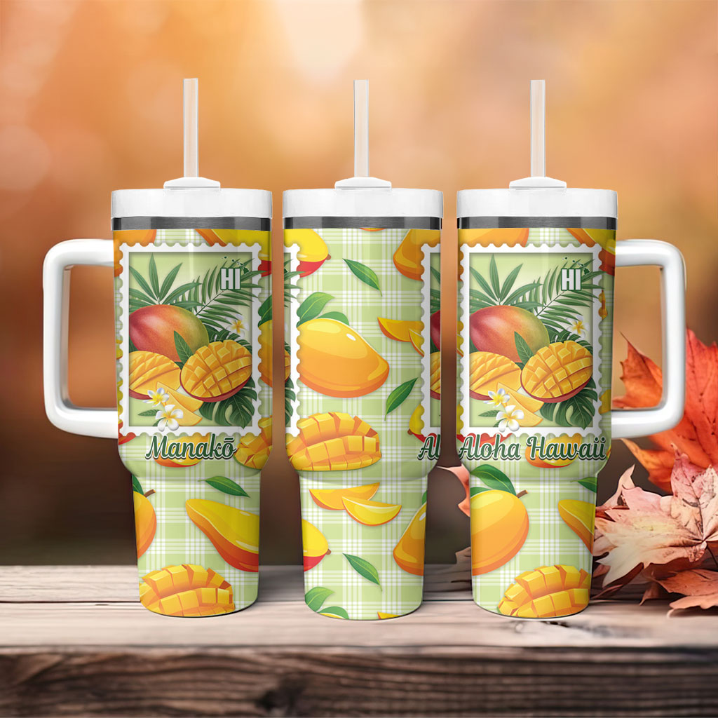 Aloha Hawaii Manako Palaka Motifs Tumbler With Handle Hawaiian Mango Stylized Stamp LT14 - Polynesian Pride