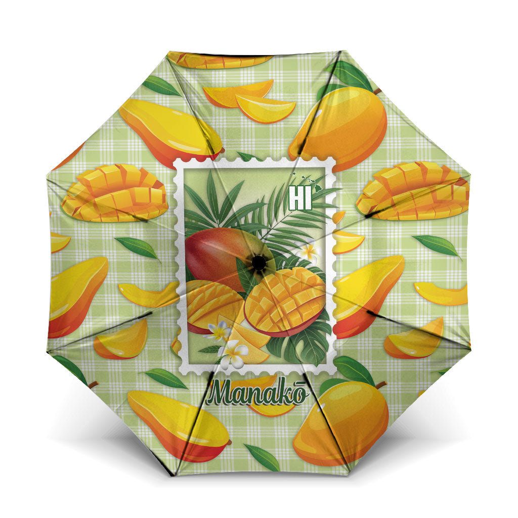 Aloha Hawaii Manako Palaka Motifs Umbrella Hawaiian Mango Stylized Stamp LT14 One Size Folded 11.42 inch Opened Diameter 37.4 inch Yellow - Polynesian Pride