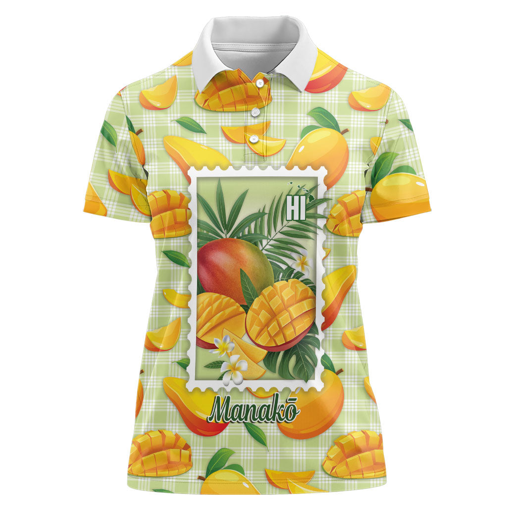Aloha Hawaii Manako Palaka Motifs Women Polo Shirt Hawaiian Mango Stylized Stamp