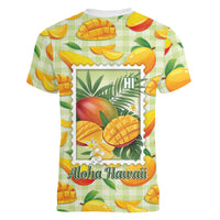 Aloha Hawaii Manako Palaka Motifs Women V-Neck T-Shirt Hawaiian Mango Stylized Stamp LT14 - Polynesian Pride