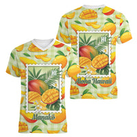 Aloha Hawaii Manako Palaka Motifs Women V-Neck T-Shirt Hawaiian Mango Stylized Stamp LT14 - Polynesian Pride