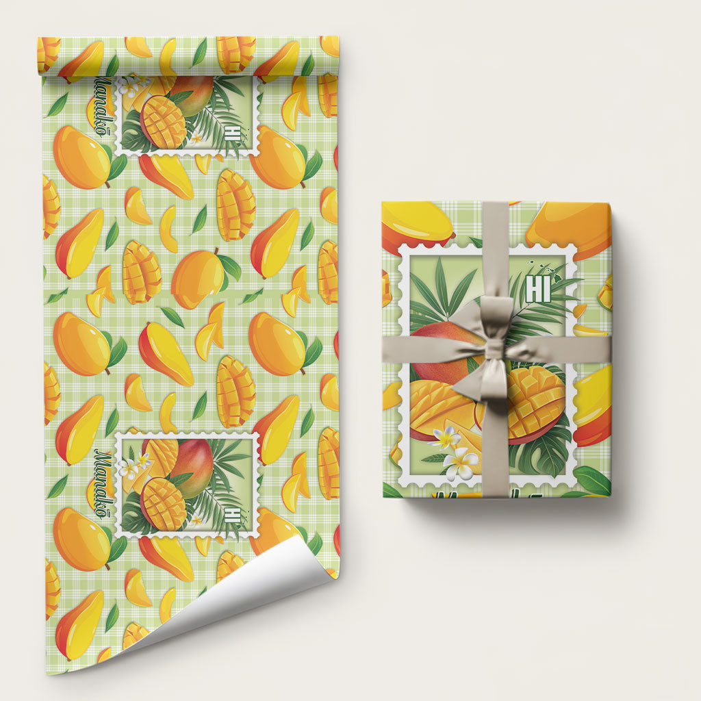 Aloha Hawaii Manako Palaka Motifs Wrapping Paper Hawaiian Mango Stylized Stamp LT14 58" × 23" Yellow - Polynesian Pride