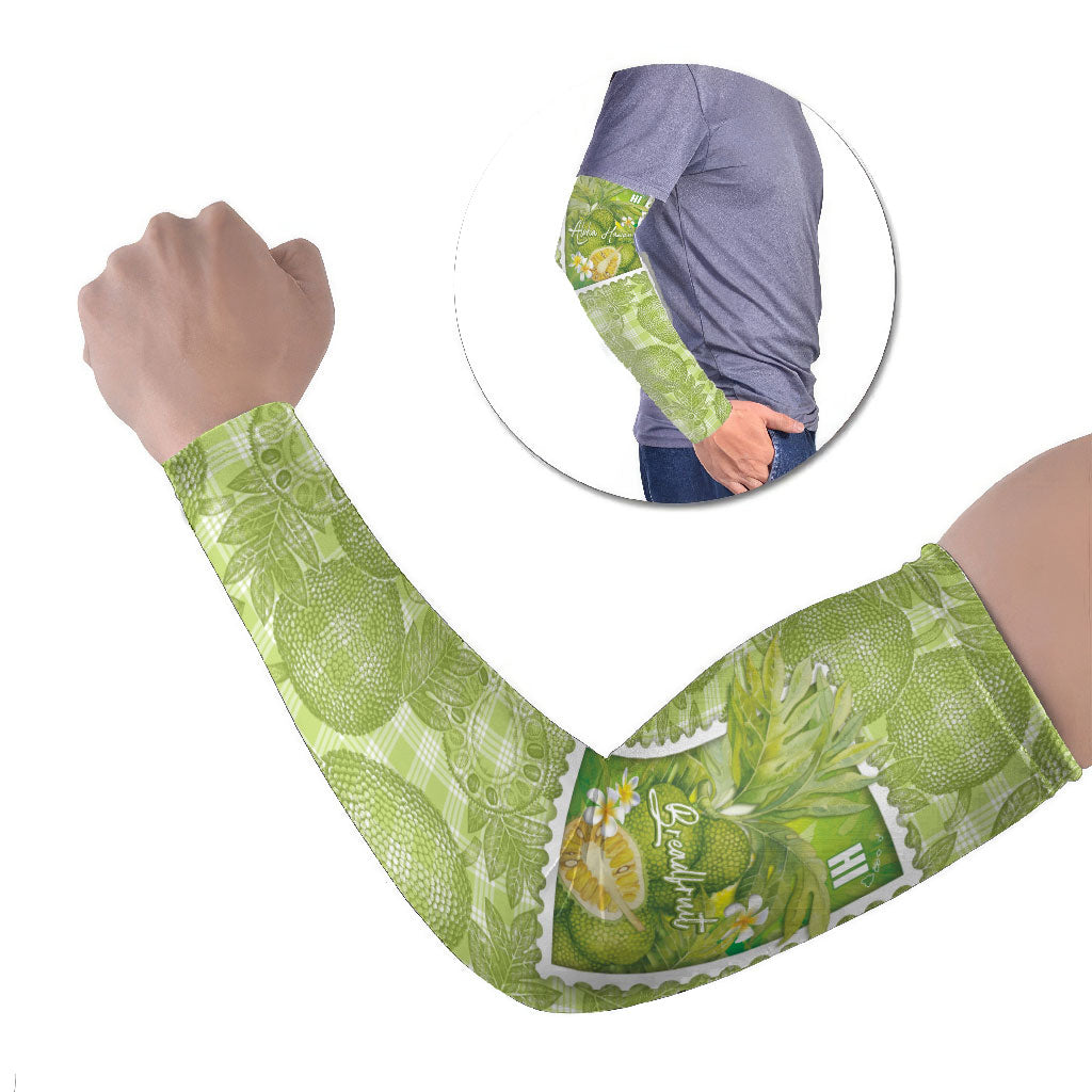 Aloha Hawaii Ulu Palaka Motifs Arm Sleeves Hawaiian Breadfruit Stylized Stamp LT14 Set of 2 Green - Polynesian Pride
